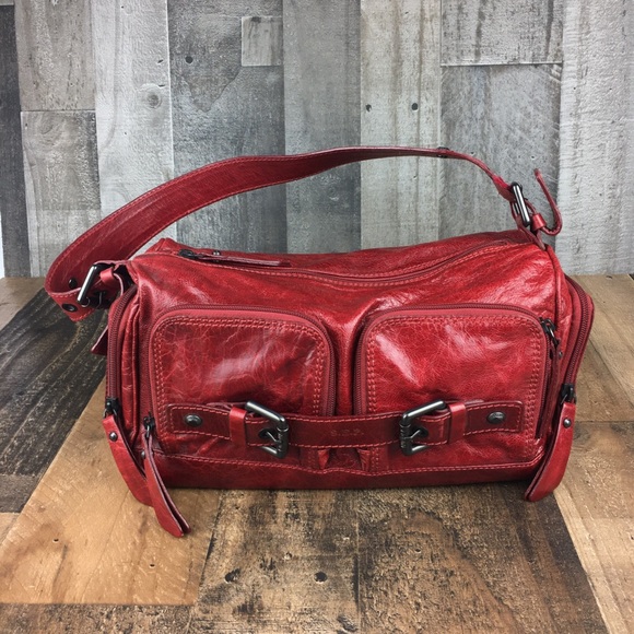 Nicoli Italian Leather Red Buckle Bag Purse - Picture 4 of 15